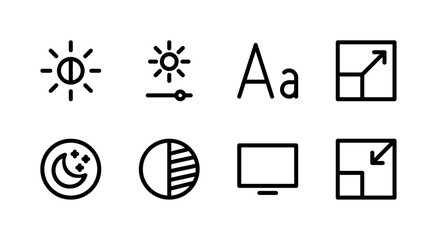 Modern Display and Theme Icon Set - Light Dark Mode Brightness and Screen Elements