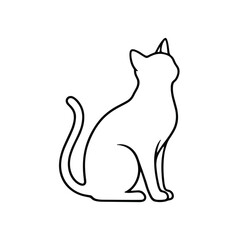 Black Cat Outline sitting cat silhouette Halloween vector line art