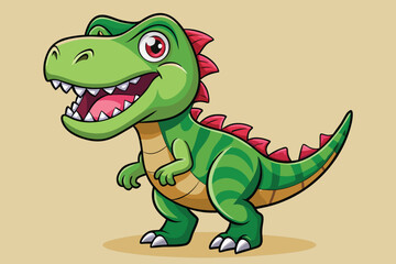 Cartoon green tyrannosaurus rex with red spikes dinosaur