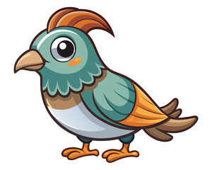 Cartoon quail bird illustration with orange crest and teal body