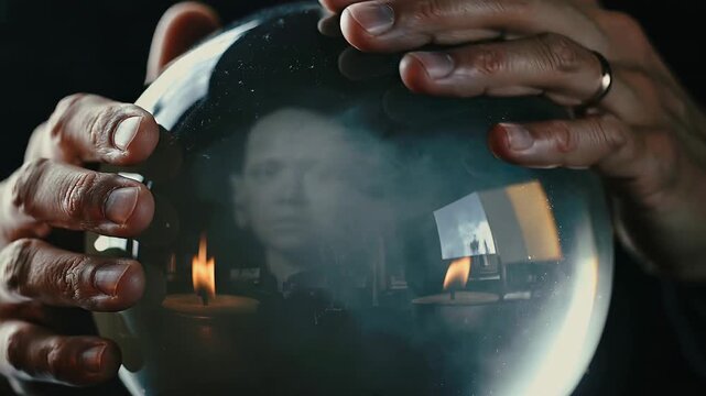 St. Patrick's Day Eerie candlelit reflections in a crystal ball held by tattooed hands
