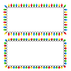 Vector image of Christmas lights. Festive decor and decoration made of colorful Christmas lights. Graphic element for your designs, Christmas cards, websites, banners, and posters.