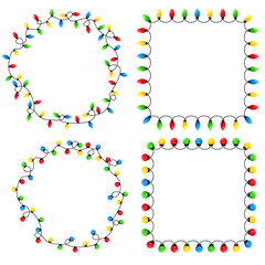 Vector image of Christmas lights. Festive decor and decoration made of colorful Christmas lights. Graphic element for your designs, Christmas cards, websites, banners, and posters.