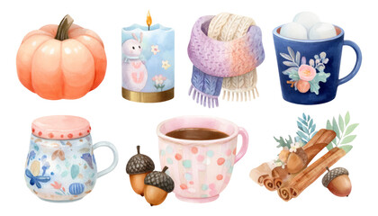 Colorful Watercolor Collection of Isolated Objects for Seasonal Themes and Decor