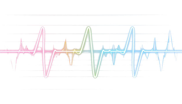Glowing neon electrocardiogram line on transparent background for medical overlay