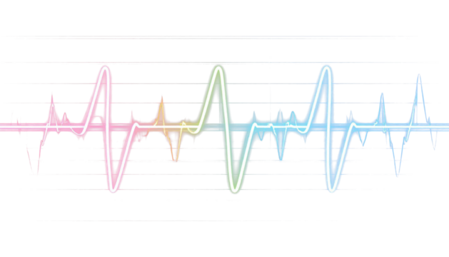 Glowing neon electrocardiogram line on transparent background for medical overlay - Powered by Adobe