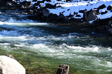 beautiful winter mountain river at Huntington lake