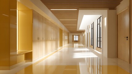 Fototapeta premium bright school corridor warm tone elegant simplicity