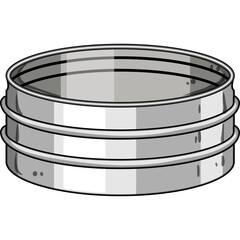 Silver Metal Round Container With Three Ribbed Bands On The Side And A Top Rim On A Transparent Background