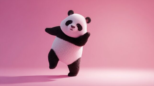 cute dancing panda in motion, joyful pose, minimalistic bright background, soft lighting, playful energy, smooth shadows, clean modern style