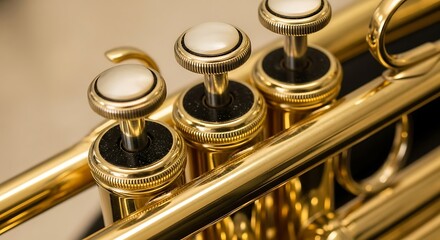 Obraz premium A close up view of the valves on a shiny brass trumpet