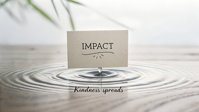 A card with the word impact above water ripples