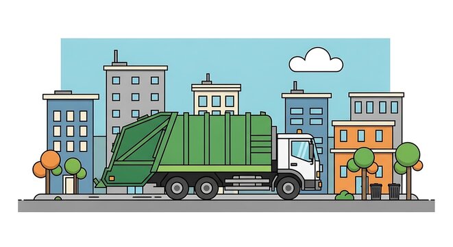 Garbage truck city street cleanup.