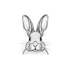 Detailed hand drawn vector illustration of a cute rabbit head with long ears and whiskers, artistic animal sketch