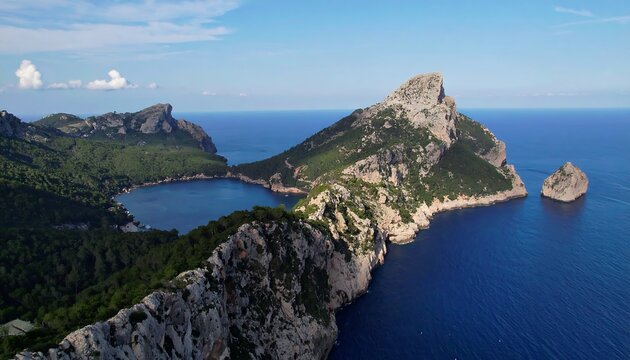 Coastal landscape with mountains and blue water