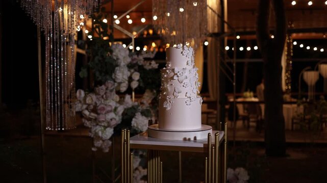 White wedding cake on a table