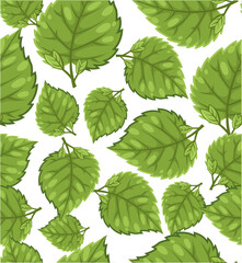 Spring leaves seamless pattern. Green leaf vector all over print design on transparent background