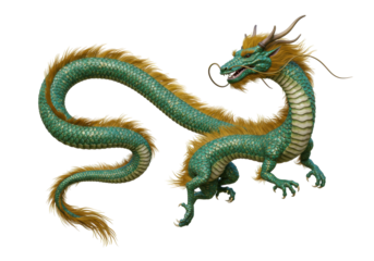 Isolated Chinese Dragon Fantasy Creature in 3D Style - Mythical Serpent-like Being