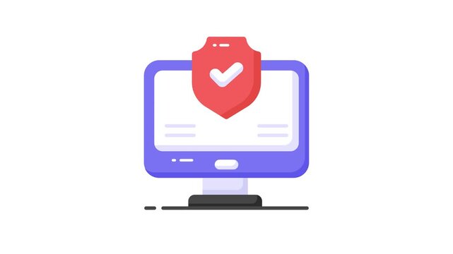 Security shield with monitor showing concept icon of computer protection