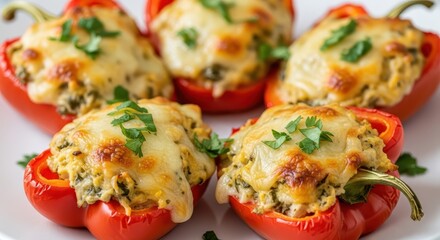 Delicious stuffed red bell peppers baked with cheese and herbs