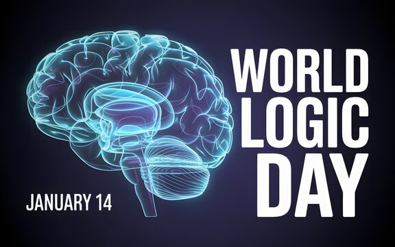 World logic day january 14 glowing brain illustration with text
