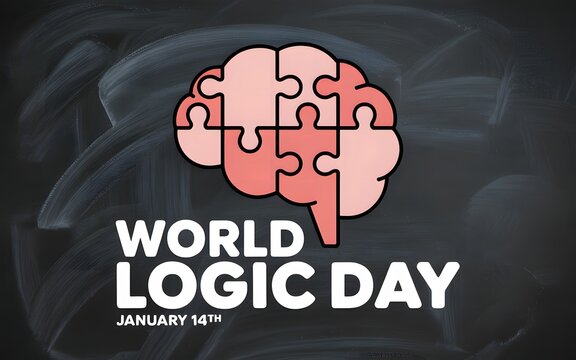 World logic day brain puzzle concept on chalkboard background