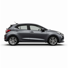 Fototapeta premium Sleek gray hatchback car with modern design, featuring stylish wheels and compact body, perfect for urban driving and efficiency