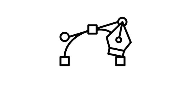 Animated pen tool icon drawing bezier curve