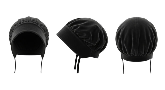 Black vintage bonnet hat a historical headwear for women shown in multiple views mockup