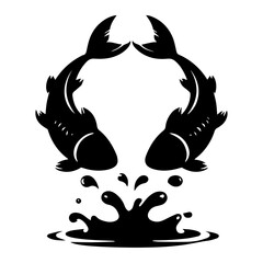 Black and White Silhouette of Two Leaping Fish over a Splash