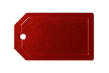 Blank red price tag template with metallic texture, empty label for discount, sale, or special offer text