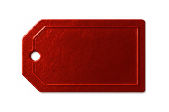 Blank red price tag template with metallic texture, empty label for discount, sale, or special offer text