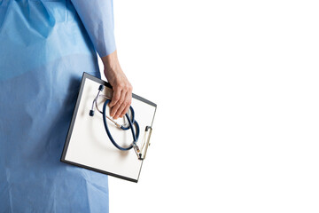 Medical Professional with Stethoscope and Clipboard on white background