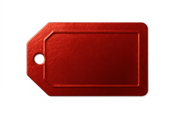 Blank red metallic price tag for retail promotions, sale advertising, and product branding on transparent background