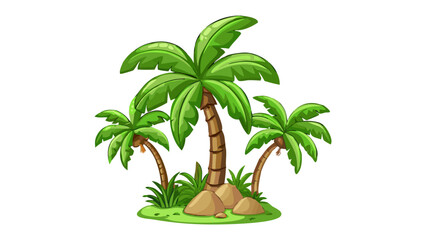 Obraz premium Palm Trees in Paradise: Lush, verdant palm trees stand in a vibrant tropical landscape, evoking feelings of serenity and a tranquil escape.