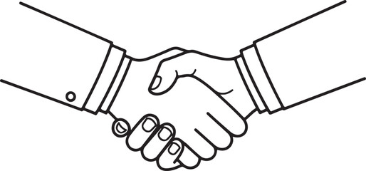 Handshake icon, partnership and agreement concept, minimalist line art, isolated on white background.