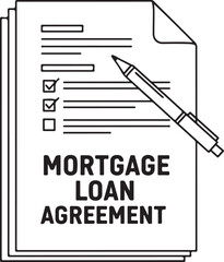 Mortgage loan agreement document with pen, financial contract concept, minimalist line art, isolated on white background.