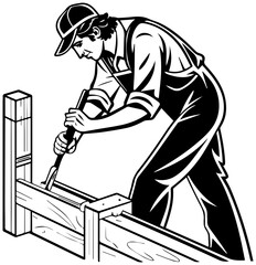 Carpenter Silhouette Hammering Wood – Manual Labor Vector
