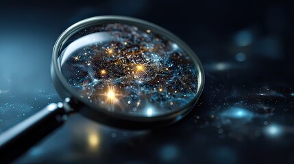 Explore the cosmos with a stunning magnifying glass revealing star clusters and cosmic dust