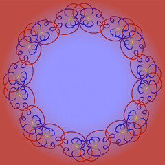 A beautiful round frame drawn in a line style. It has a red background. 