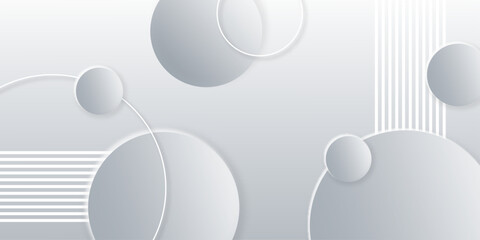 Abstract gray background with white circle simple. overlap layer on bright space with lines studio art simple good nice. Digital future technology concept simple art modern design vector background. 
