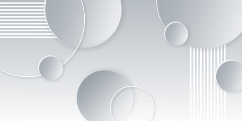 Abstract gray background with white circle simple. overlap layer on bright space with lines studio art simple good nice. Digital future technology concept simple art modern design vector background. 