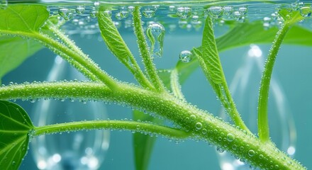 Submerged Greenery Showcasing Bubbles And Life: A Macro Botanical Exploration