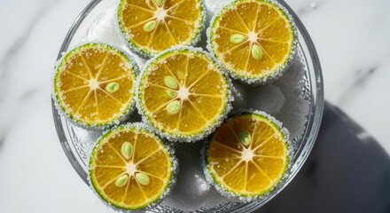 Sugared Citrus Slices: Delicious Arrangement on a Glass Plate for Culinary Projects