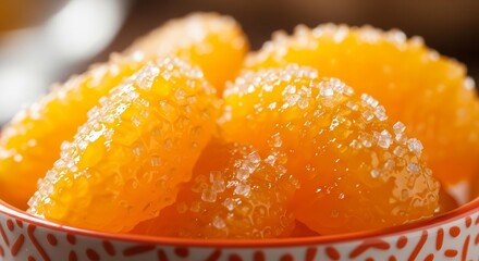 Sugared Citrus Segments in a Decorative Bowl, Offering Sweet Visuals and Flavorful Appeal
