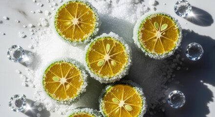 Sugared Citrus Slices Presented With Sparkling Gems for a Luxurious Aesthetic Vibe