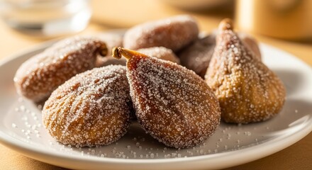 Sugared Figs Arranged Elegantly On A White Plate Ready To Be Consumed Deliciously