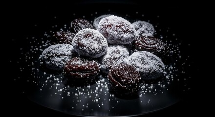 Sugared Plums Artfully Arranged On A Black Plate Illuminated In Dramatic Light