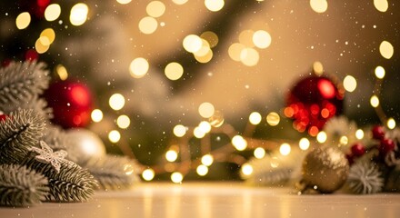 Elegant Christmas Background with Golden Lights and Snow Bokeh