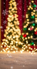 Elegant Christmas Background with Golden Lights and Snow Bokeh